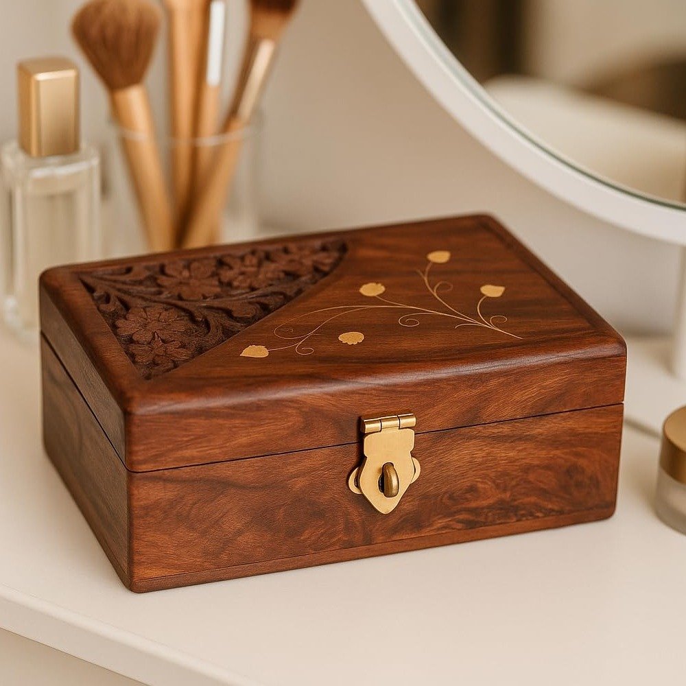 Handcrafted Wooden Jewellery Box – Decorative Jewellery Organizer & Storage Box