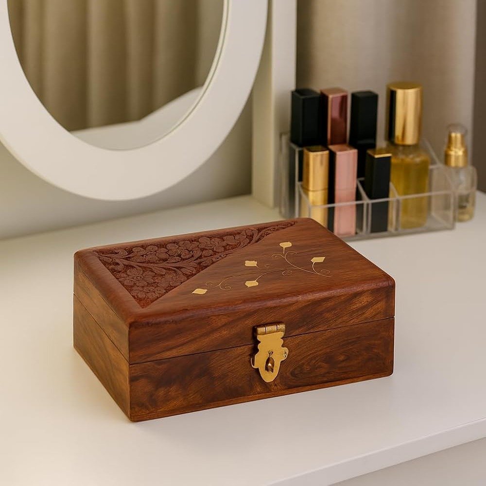 Handcrafted Wooden Jewellery Box – Decorative Jewellery Organizer & Storage Box