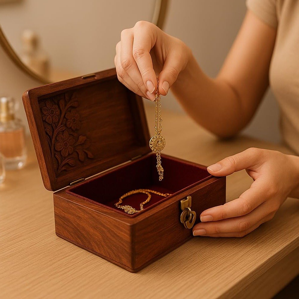 Handcrafted Wooden Jewellery Box – Decorative Jewellery Organizer & Storage Box