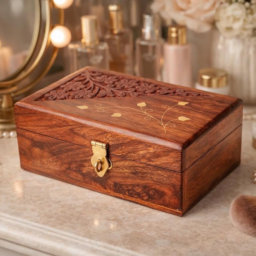 Handcrafted Wooden Jewellery Box – Decorative Jewellery Organizer & Storage Box